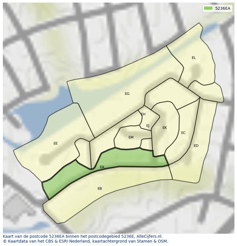 Afbeelding van het postcodegebied 5236 EA op de kaart.