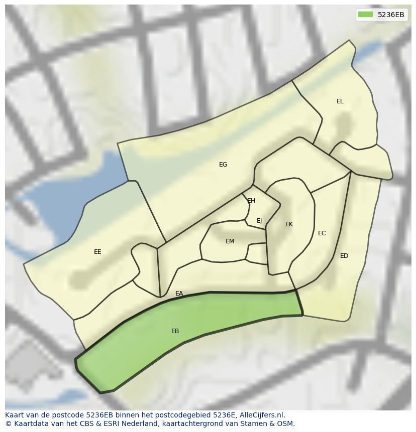 Afbeelding van het postcodegebied 5236 EB op de kaart.