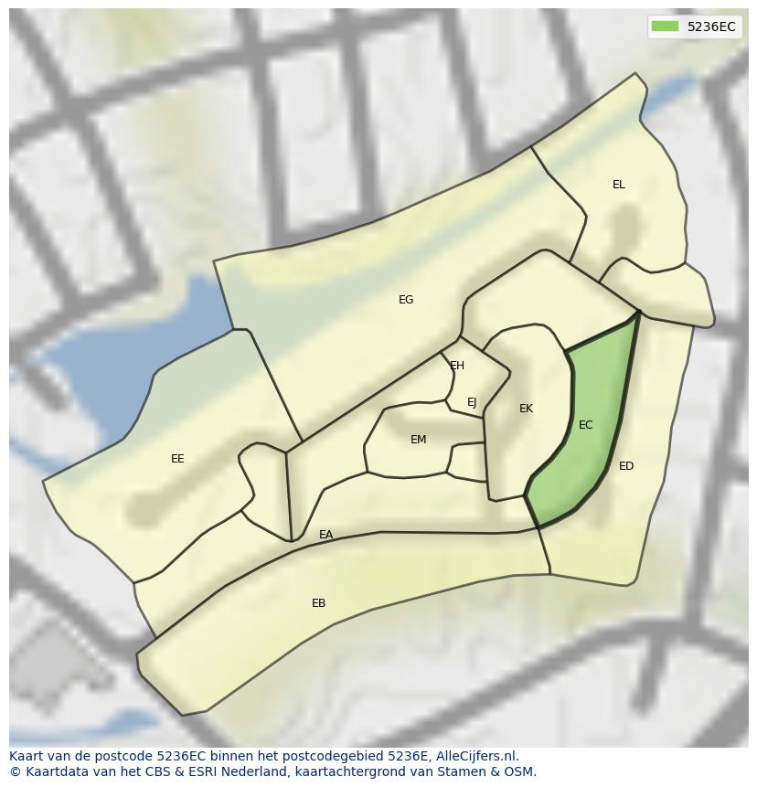 Afbeelding van het postcodegebied 5236 EC op de kaart.