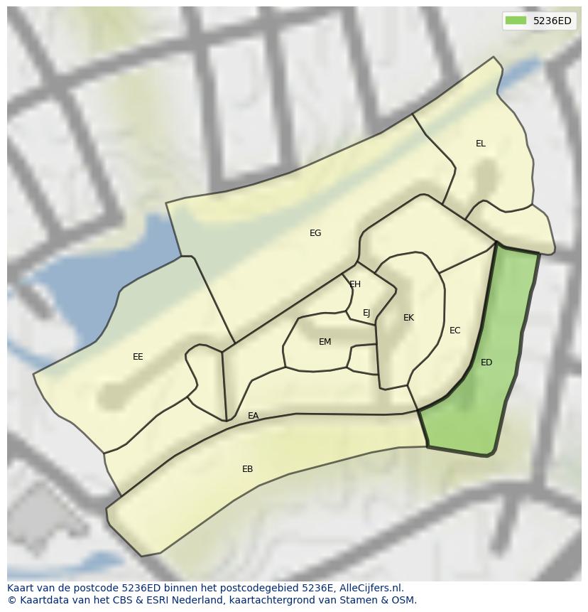 Afbeelding van het postcodegebied 5236 ED op de kaart.