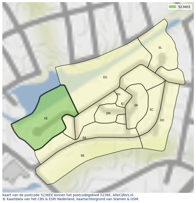 Afbeelding van het postcodegebied 5236 EE op de kaart.