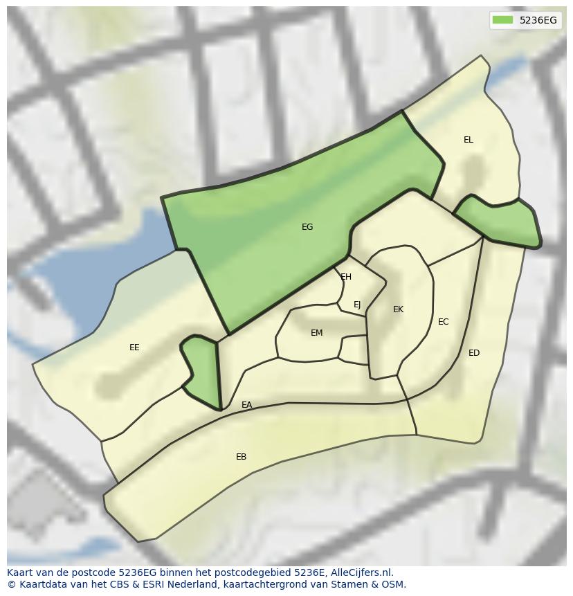 Afbeelding van het postcodegebied 5236 EG op de kaart.