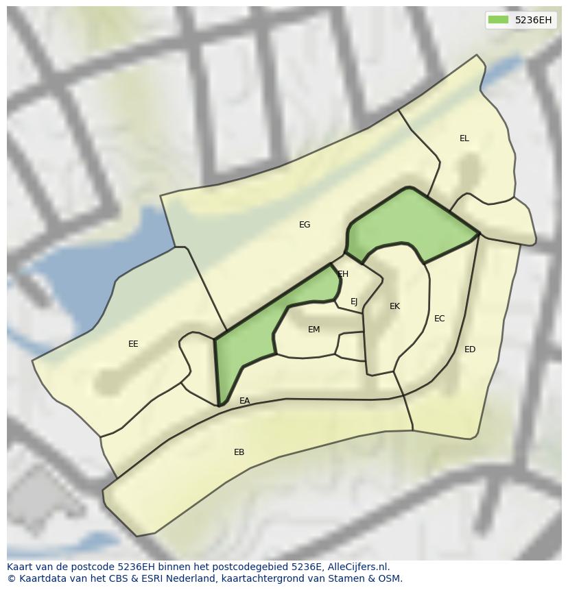Afbeelding van het postcodegebied 5236 EH op de kaart.