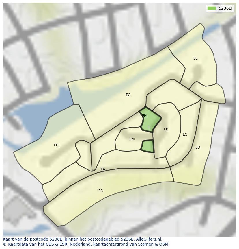 Afbeelding van het postcodegebied 5236 EJ op de kaart.