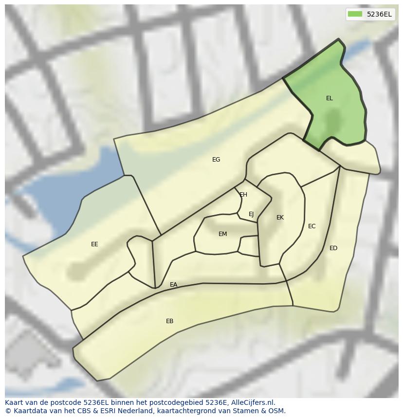 Afbeelding van het postcodegebied 5236 EL op de kaart.