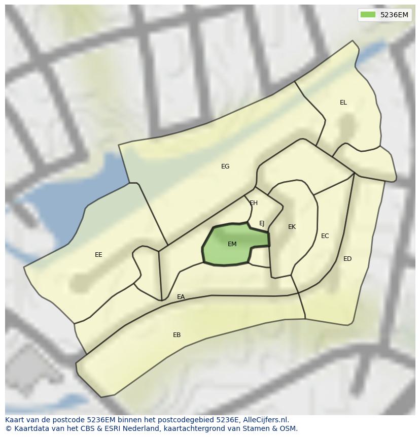 Afbeelding van het postcodegebied 5236 EM op de kaart.