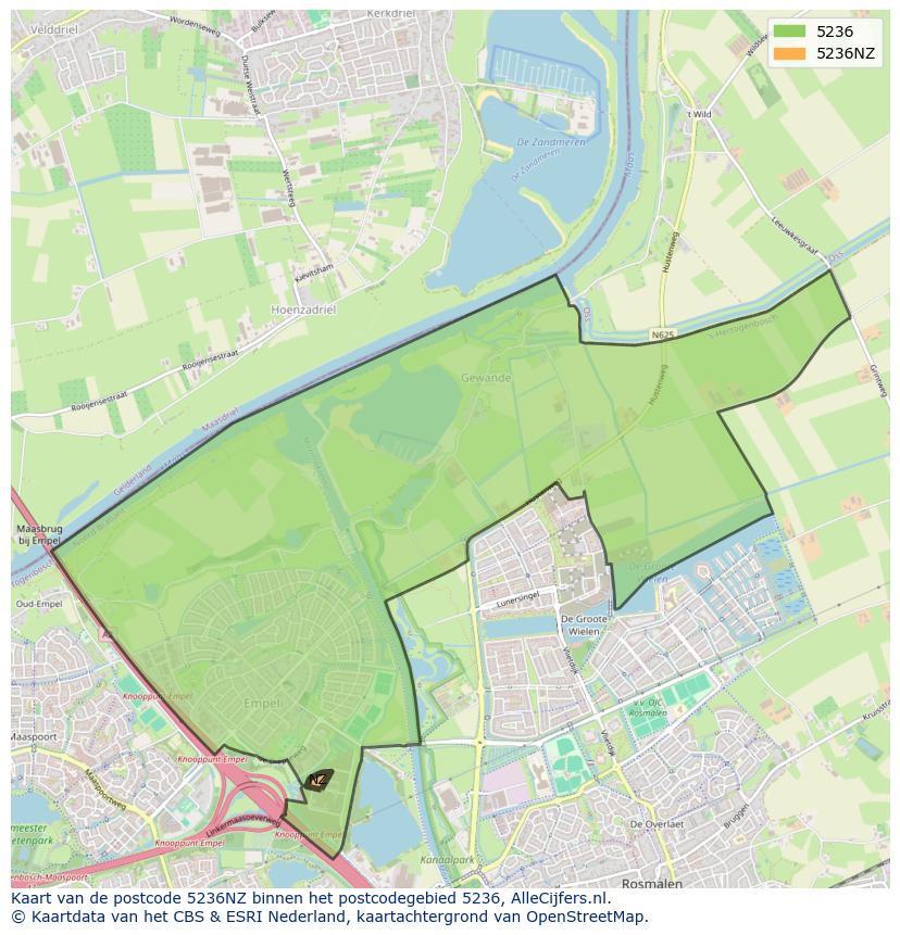 Afbeelding van het postcodegebied 5236 NZ op de kaart.