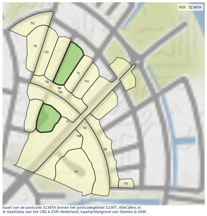 Afbeelding van het postcodegebied 5236 TA op de kaart.