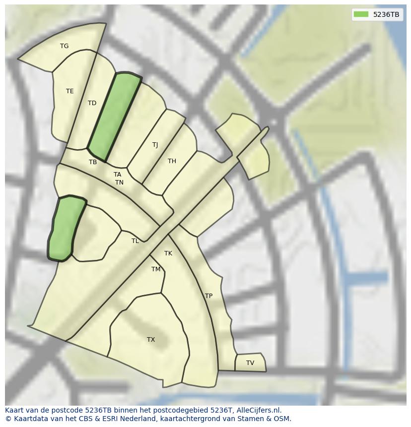 Afbeelding van het postcodegebied 5236 TB op de kaart.