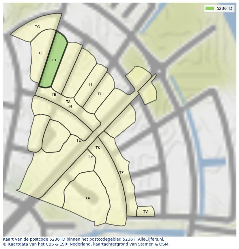 Afbeelding van het postcodegebied 5236 TD op de kaart.