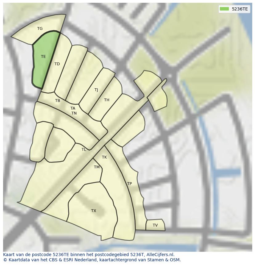 Afbeelding van het postcodegebied 5236 TE op de kaart.