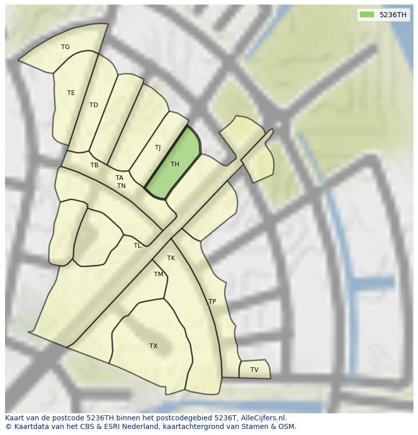 Afbeelding van het postcodegebied 5236 TH op de kaart.