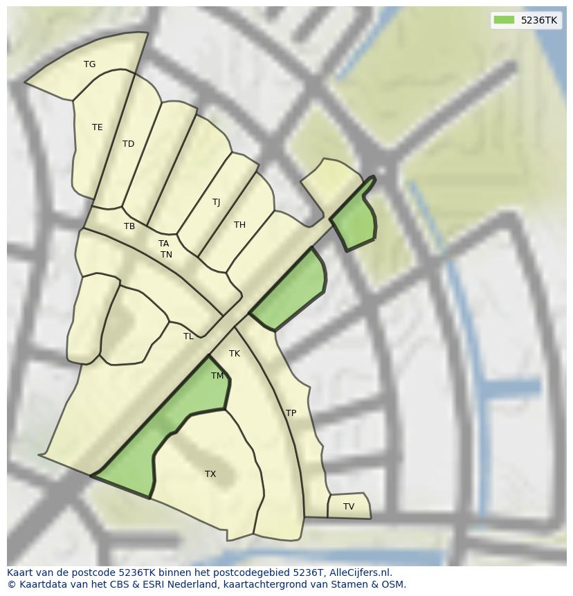 Afbeelding van het postcodegebied 5236 TK op de kaart.