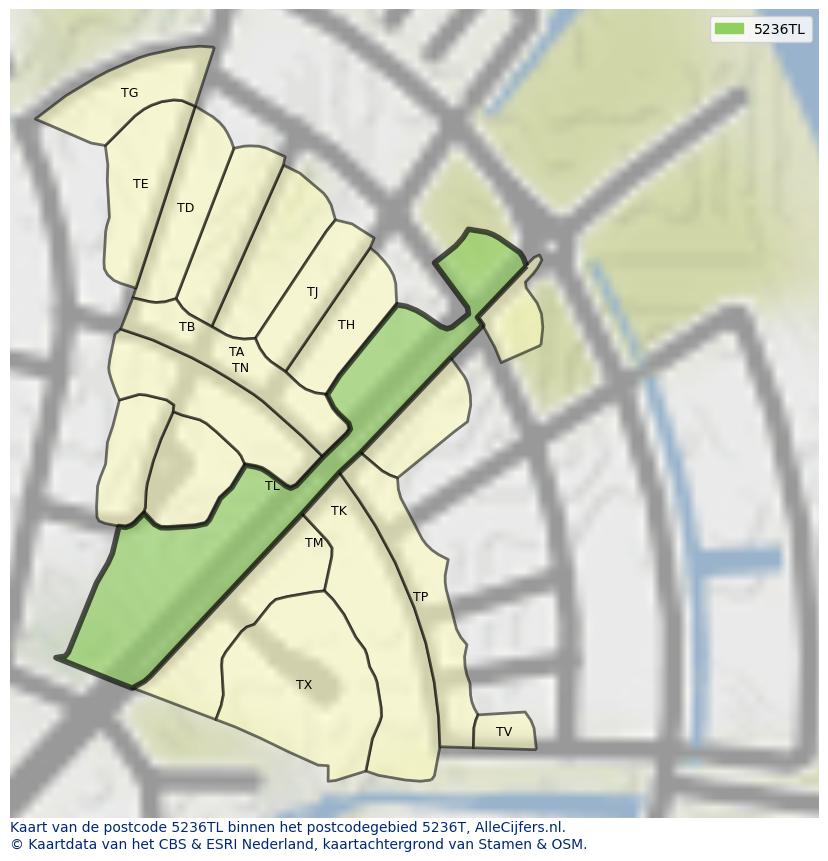 Afbeelding van het postcodegebied 5236 TL op de kaart.