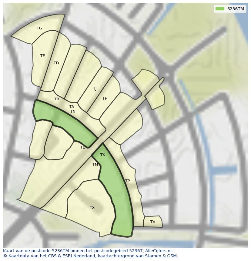 Afbeelding van het postcodegebied 5236 TM op de kaart.
