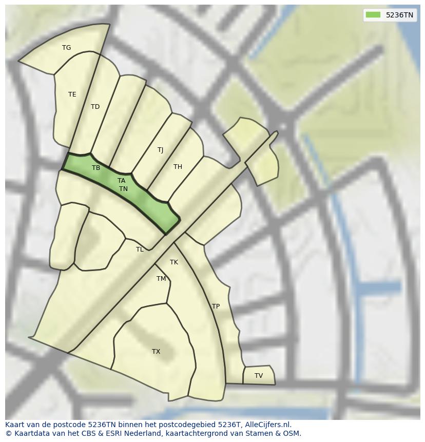 Afbeelding van het postcodegebied 5236 TN op de kaart.