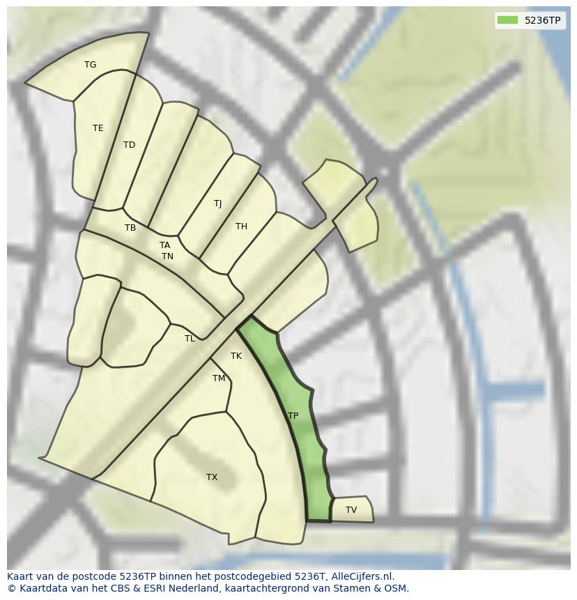 Afbeelding van het postcodegebied 5236 TP op de kaart.