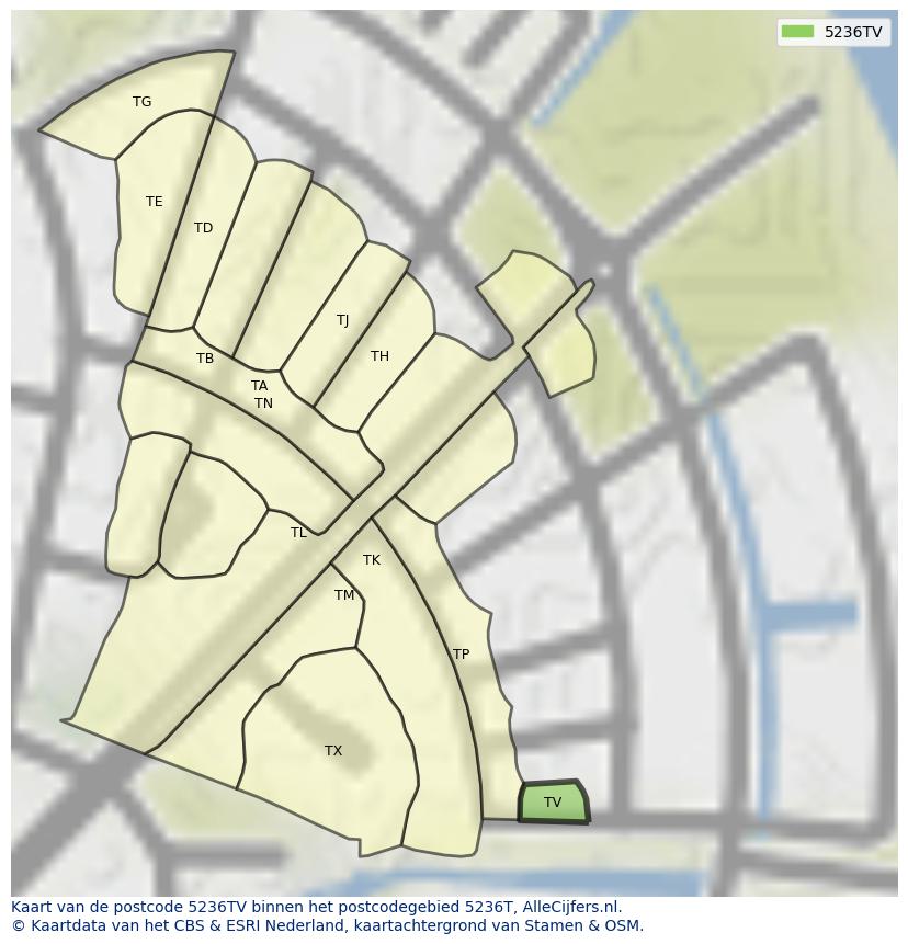 Afbeelding van het postcodegebied 5236 TV op de kaart.