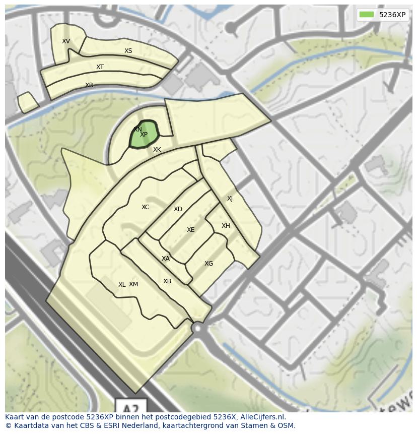 Afbeelding van het postcodegebied 5236 XP op de kaart.