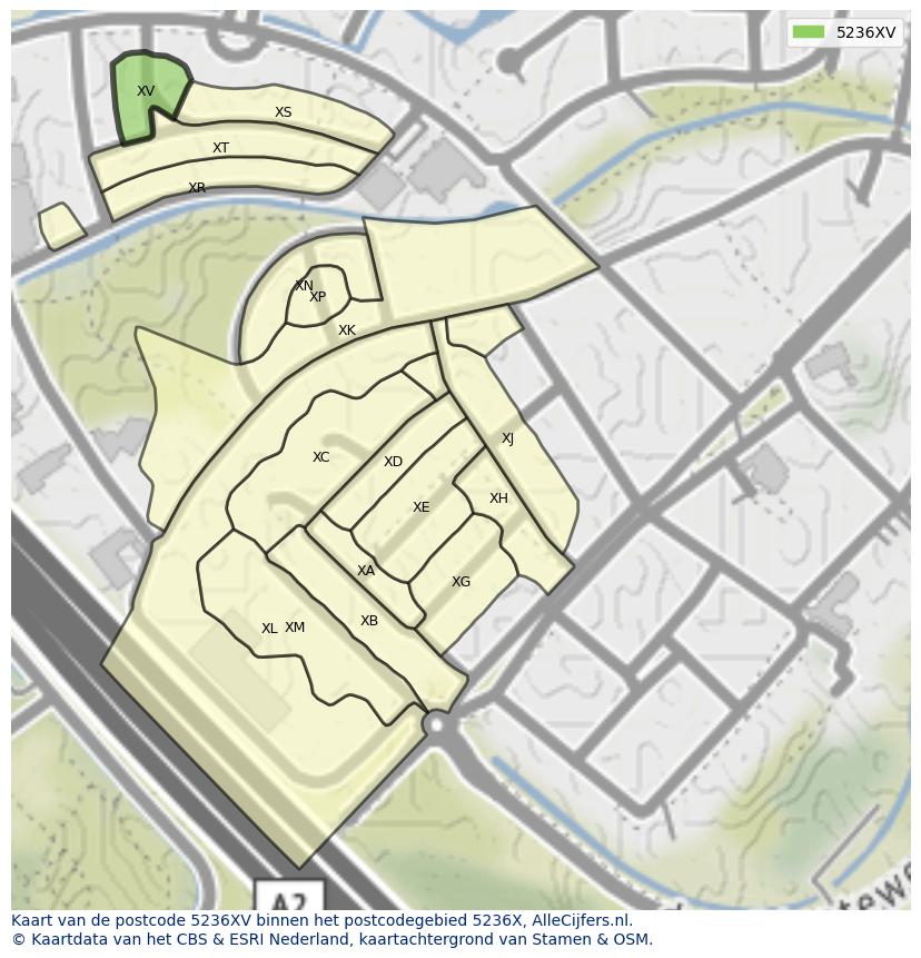Afbeelding van het postcodegebied 5236 XV op de kaart.