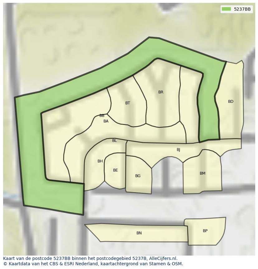 Afbeelding van het postcodegebied 5237 BB op de kaart.
