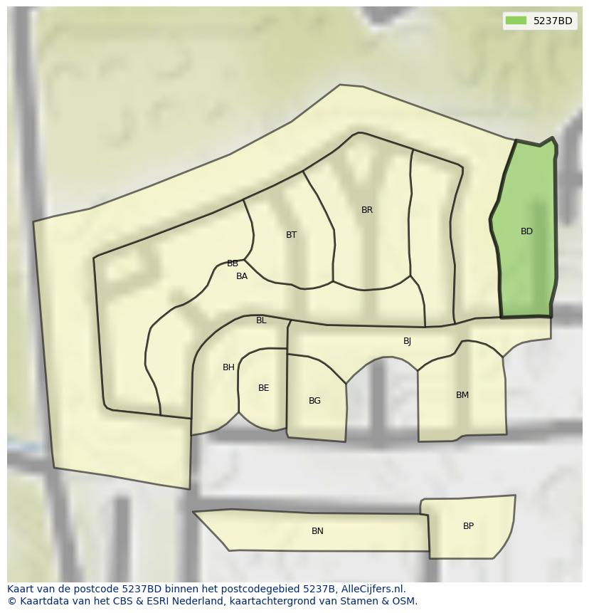 Afbeelding van het postcodegebied 5237 BD op de kaart.