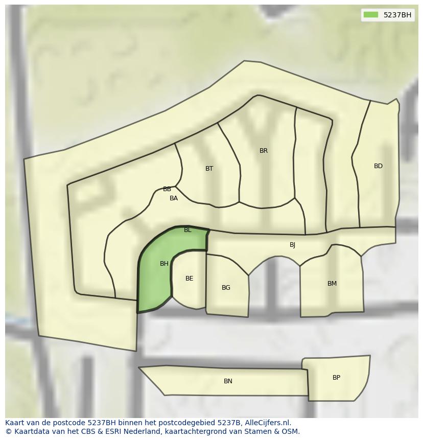 Afbeelding van het postcodegebied 5237 BH op de kaart.