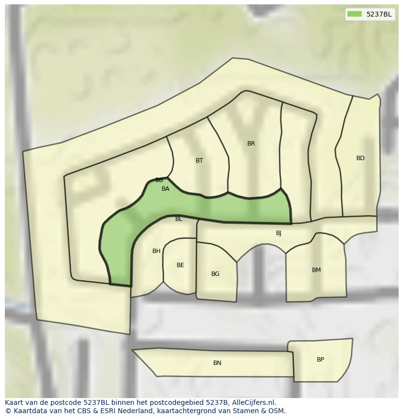 Afbeelding van het postcodegebied 5237 BL op de kaart.