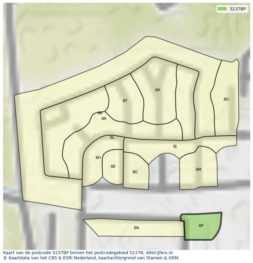 Afbeelding van het postcodegebied 5237 BP op de kaart.
