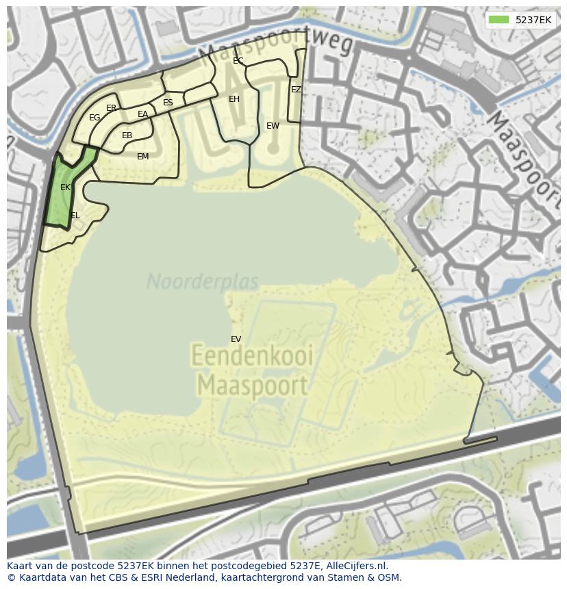 Afbeelding van het postcodegebied 5237 EK op de kaart.