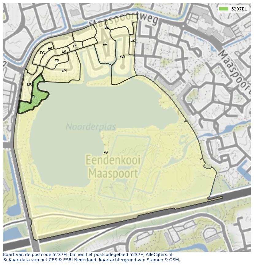 Afbeelding van het postcodegebied 5237 EL op de kaart.
