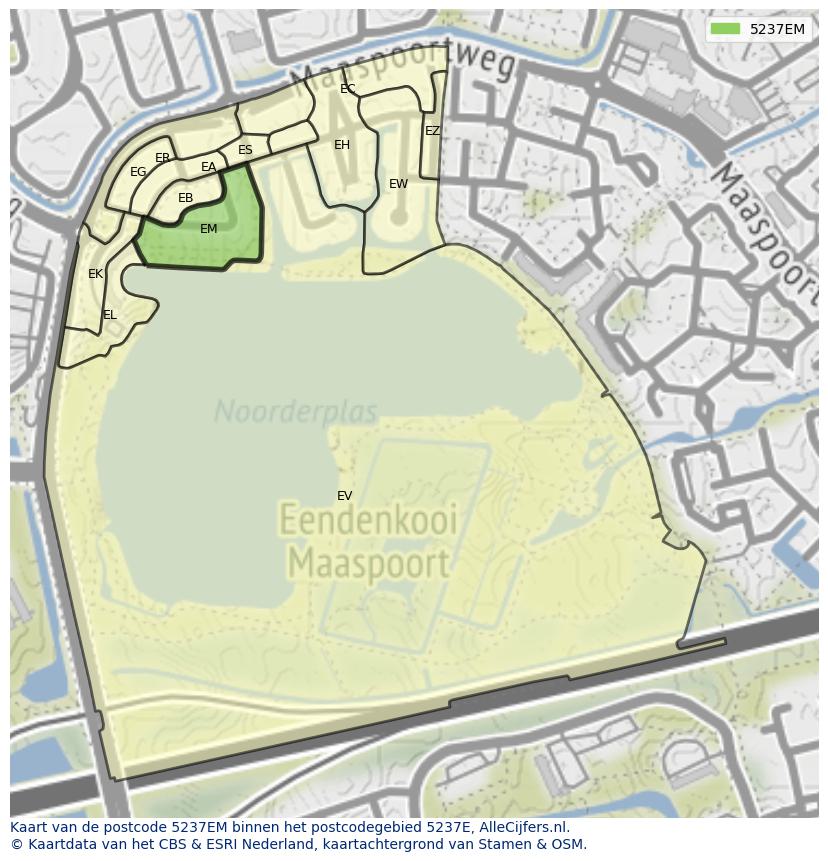 Afbeelding van het postcodegebied 5237 EM op de kaart.