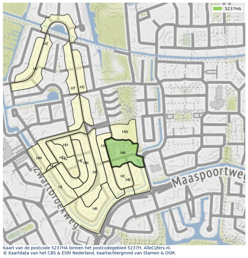Afbeelding van het postcodegebied 5237 HA op de kaart.