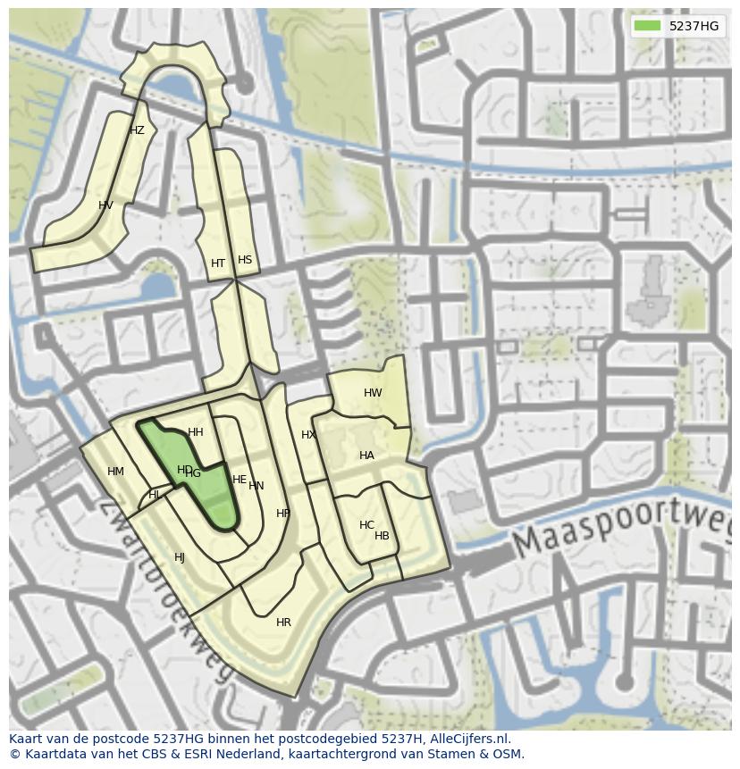 Afbeelding van het postcodegebied 5237 HG op de kaart.