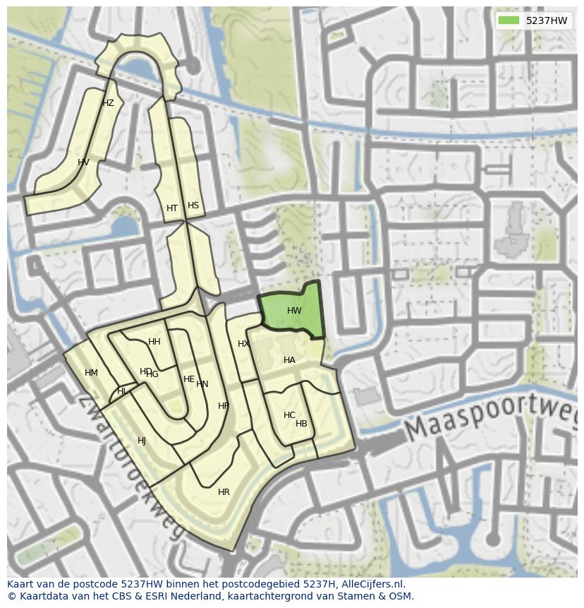 Afbeelding van het postcodegebied 5237 HW op de kaart.