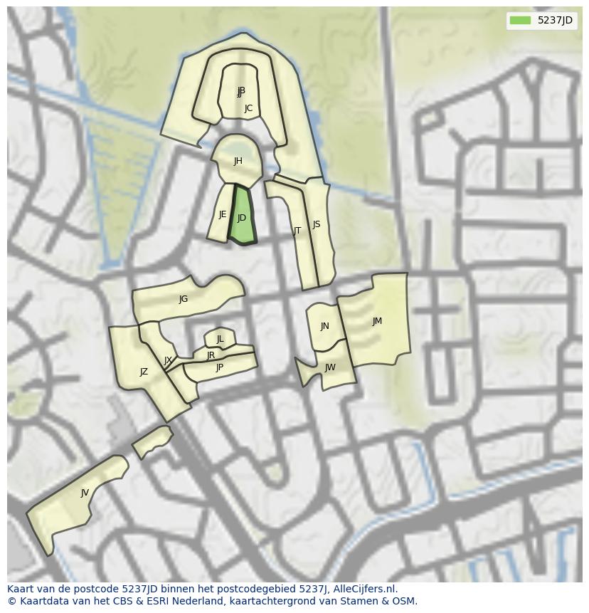Afbeelding van het postcodegebied 5237 JD op de kaart.