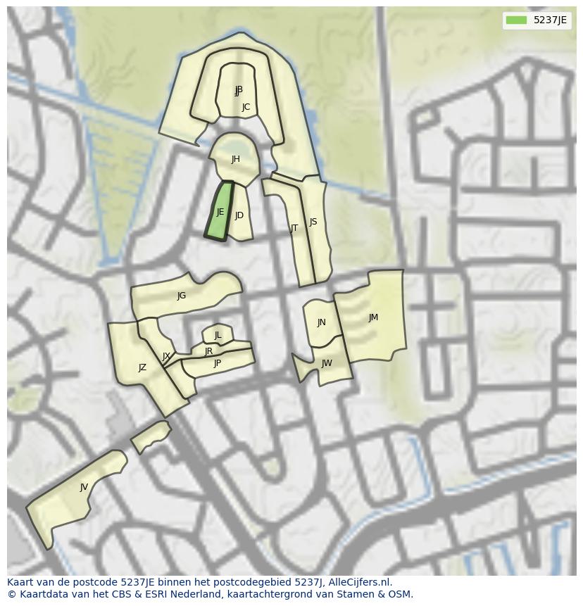 Afbeelding van het postcodegebied 5237 JE op de kaart.