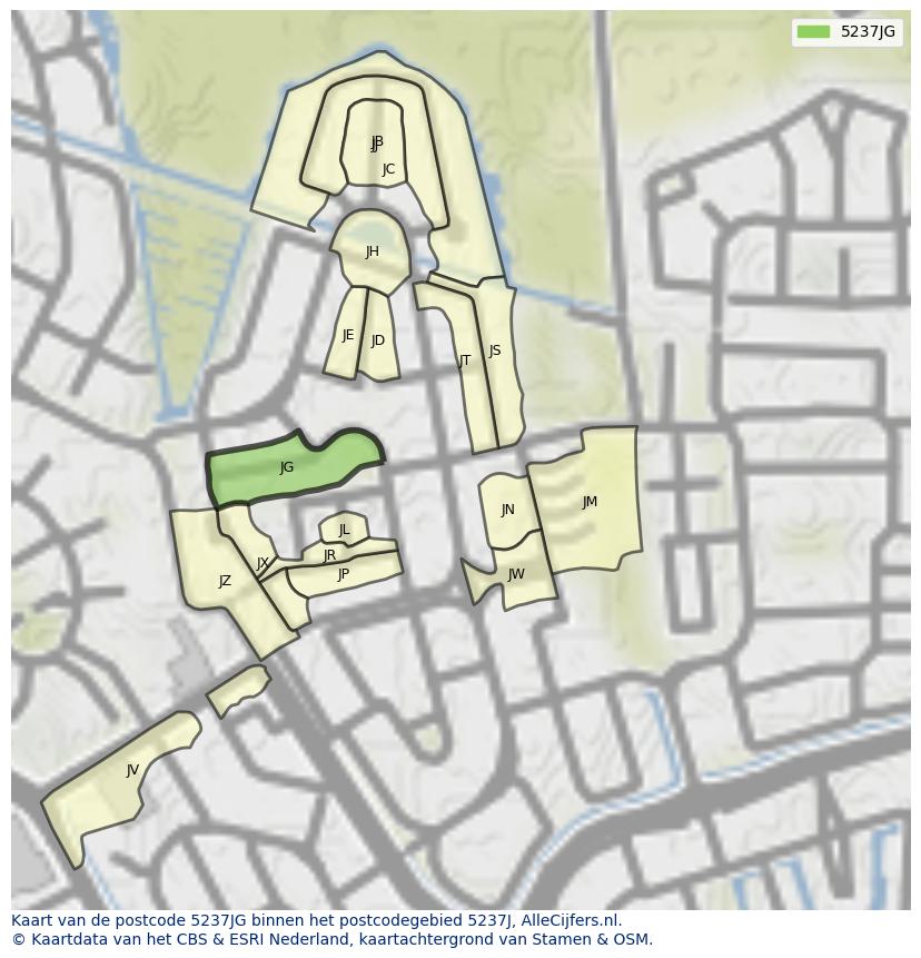 Afbeelding van het postcodegebied 5237 JG op de kaart.