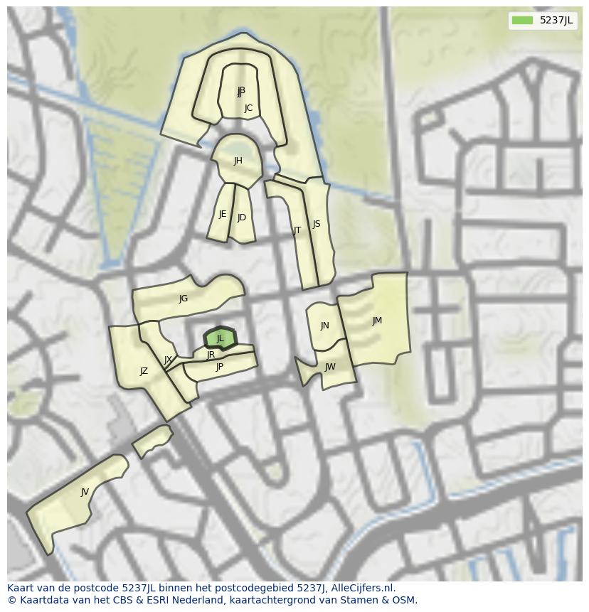 Afbeelding van het postcodegebied 5237 JL op de kaart.
