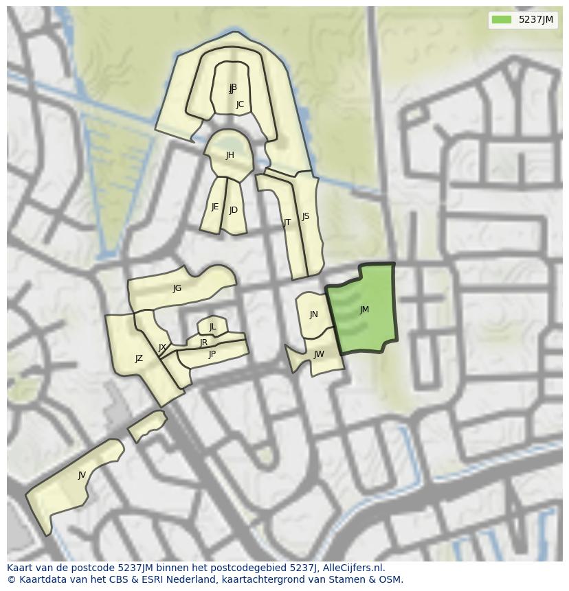 Afbeelding van het postcodegebied 5237 JM op de kaart.