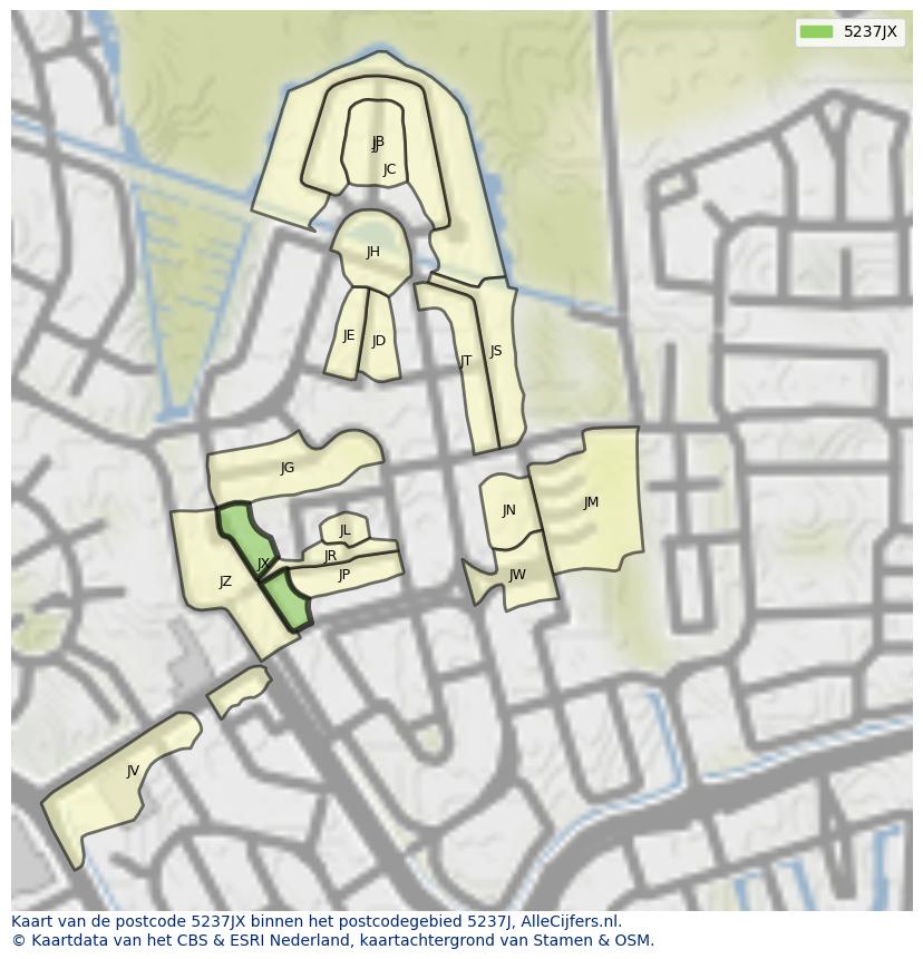 Afbeelding van het postcodegebied 5237 JX op de kaart.