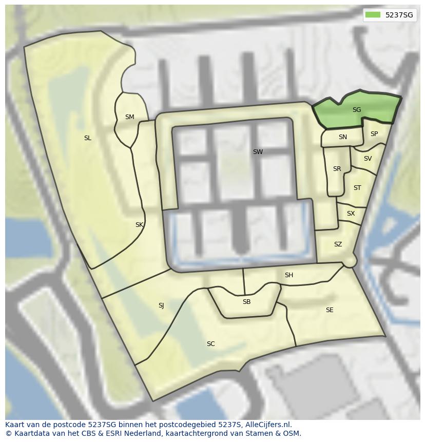 Afbeelding van het postcodegebied 5237 SG op de kaart.