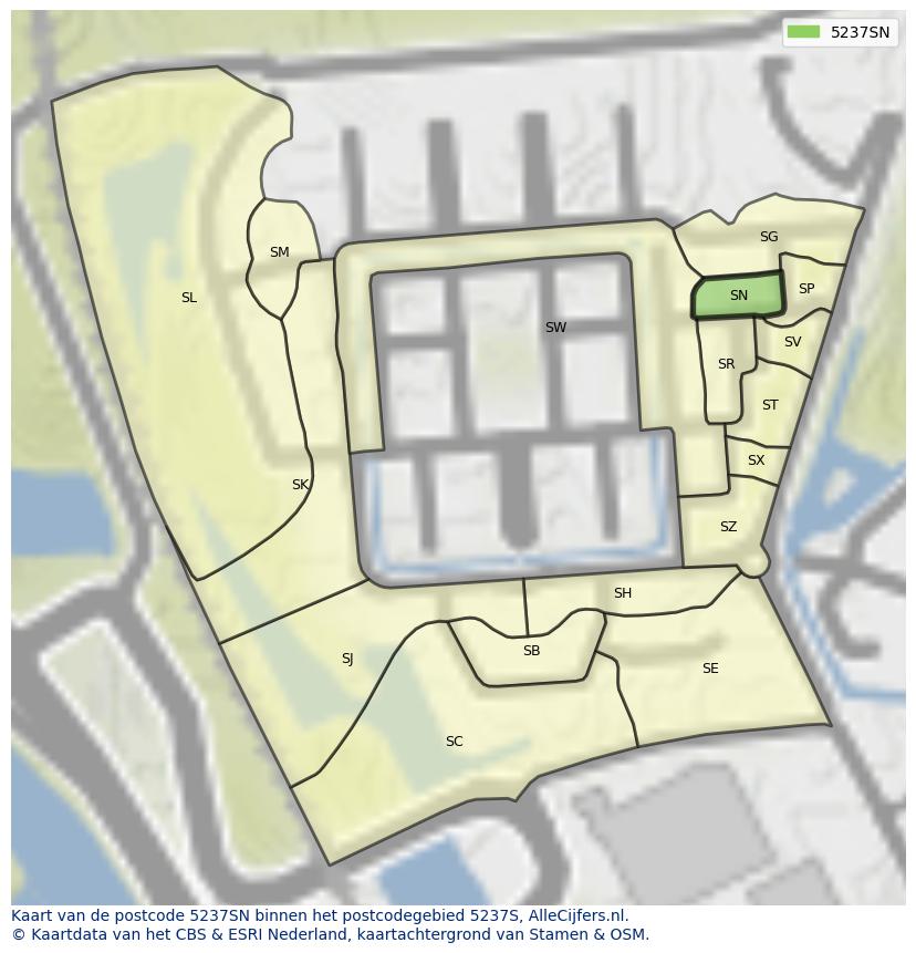 Afbeelding van het postcodegebied 5237 SN op de kaart.