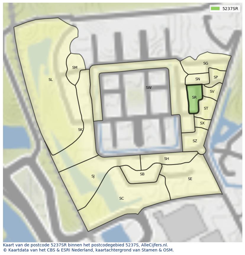 Afbeelding van het postcodegebied 5237 SR op de kaart.