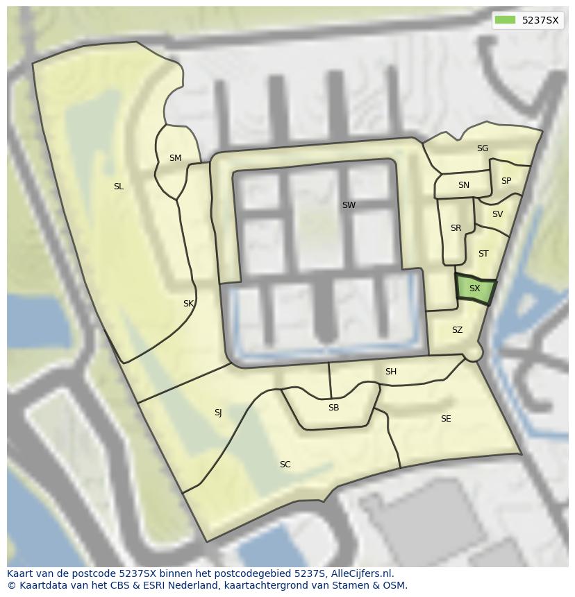 Afbeelding van het postcodegebied 5237 SX op de kaart.