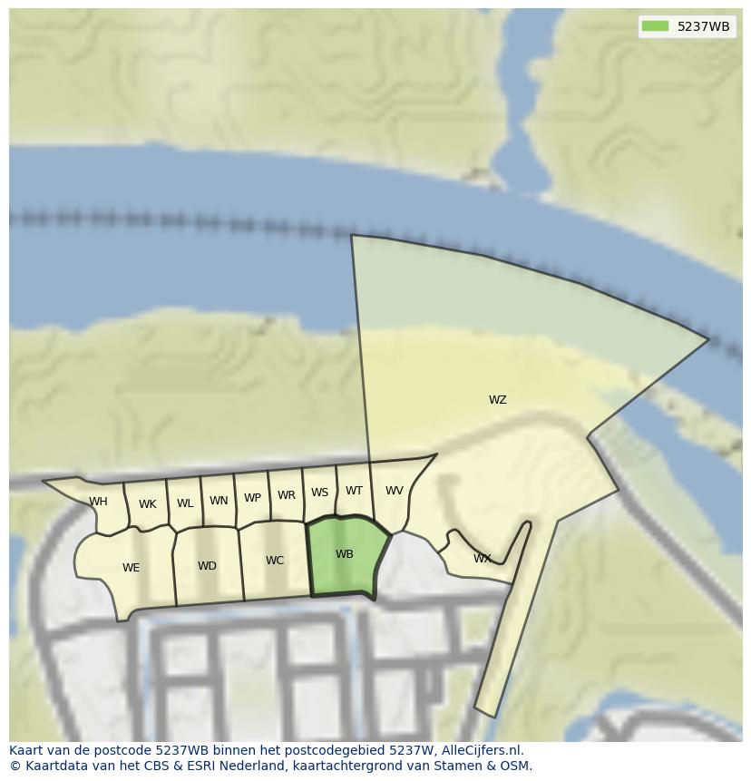 Afbeelding van het postcodegebied 5237 WB op de kaart.
