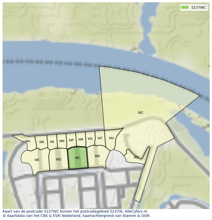 Afbeelding van het postcodegebied 5237 WC op de kaart.