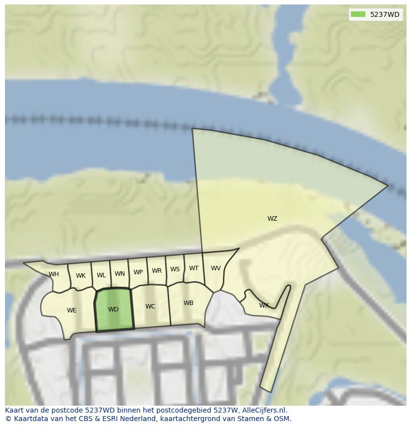 Afbeelding van het postcodegebied 5237 WD op de kaart.