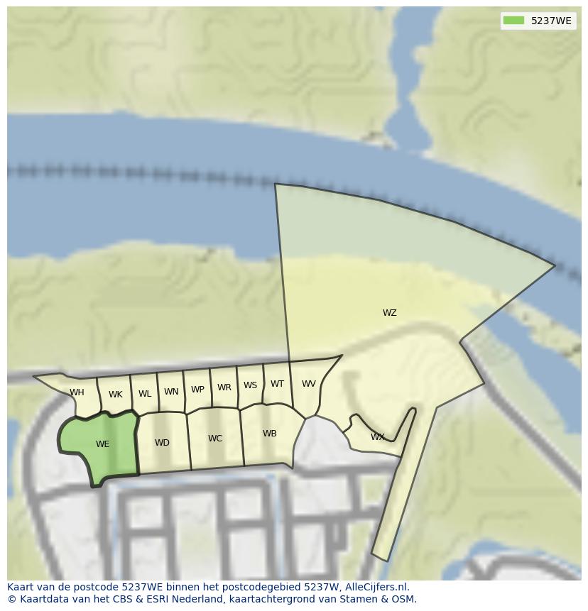Afbeelding van het postcodegebied 5237 WE op de kaart.