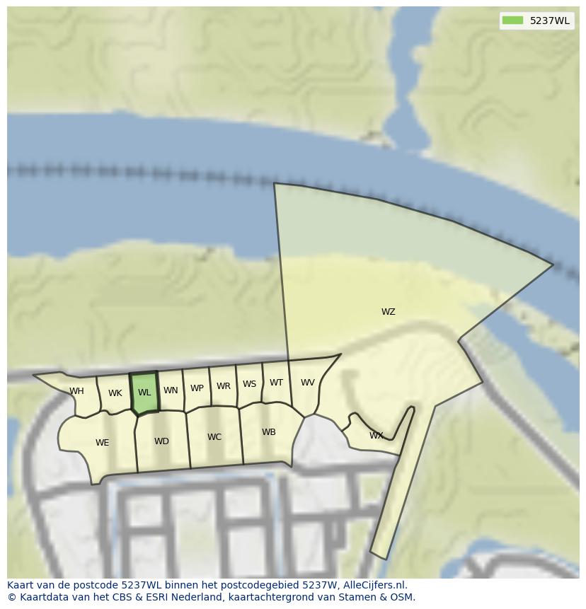 Afbeelding van het postcodegebied 5237 WL op de kaart.